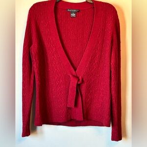 Vintage Marconi Deep Burgundy 100% Cashmere Tie Front Cardigan